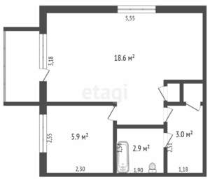 1-к квартира, вторичка, 32м2, 1/5 этаж