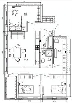 3-к квартира, вторичка, 88м2, 1/15 этаж