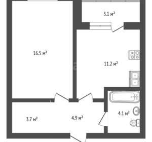 2-к квартира, вторичка, 44м2, 1/16 этаж