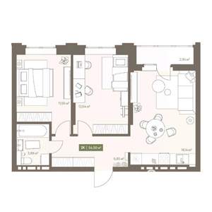 2-к квартира, вторичка, 55м2, 7/16 этаж