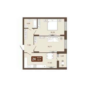 2-к квартира, вторичка, 64м2, 4/20 этаж