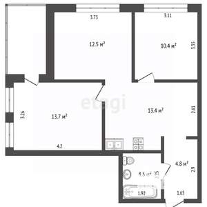 3-к квартира, вторичка, 66м2, 9/15 этаж