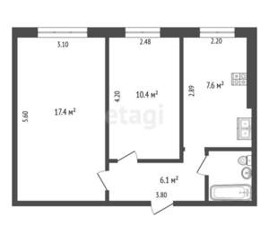 2-к квартира, вторичка, 44м2, 1/5 этаж