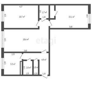 3-к квартира, вторичка, 58м2, 1/5 этаж