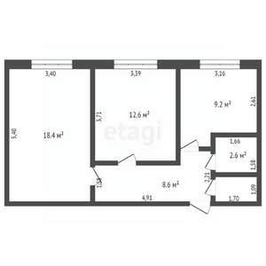 2-к квартира, вторичка, 53м2, 5/5 этаж