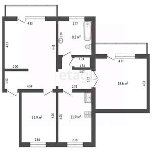 3-к квартира, вторичка, 86м2, 9/10 этаж