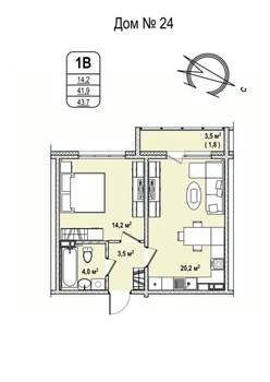 1-к квартира, строящийся дом, 44м2, 13/17 этаж