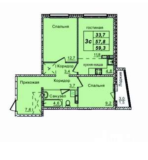 3-к квартира, вторичка, 60м2, 4/16 этаж