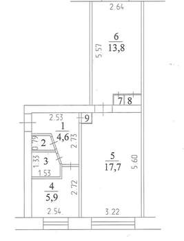 2-к квартира, вторичка, 46м2, 4/5 этаж