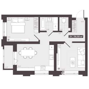 2-к квартира, вторичка, 57м2, 3/16 этаж