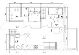 2-к квартира, вторичка, 49м2, 2/15 этаж