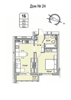 1-к квартира, строящийся дом, 43м2, 3/17 этаж