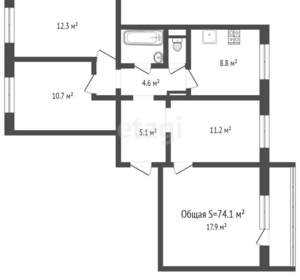 4-к квартира, вторичка, 74м2, 4/9 этаж