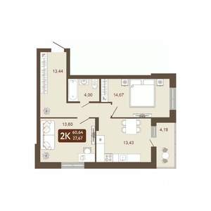 2-к квартира, вторичка, 61м2, 18/20 этаж