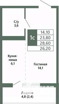 1-к квартира, вторичка, 26м2, 11/15 этаж