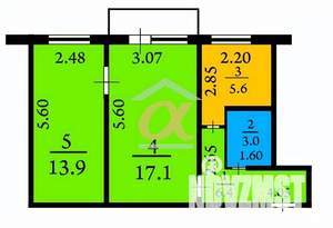 2-к квартира, вторичка, 46м2, 5/5 этаж