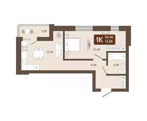 1-к квартира, вторичка, 42м2, 6/25 этаж