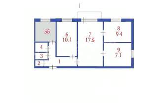 4-к квартира, вторичка, 63м2, 2/5 этаж