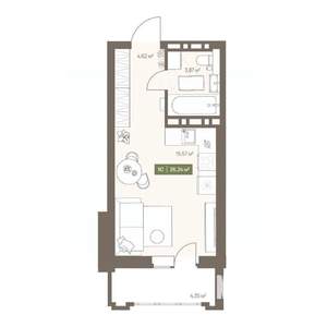 Студия квартира, вторичка, 26м2, 3/16 этаж