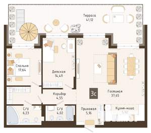 3-к квартира, вторичка, 96м2, 2/7 этаж