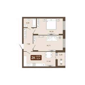 2-к квартира, вторичка, 64м2, 19/20 этаж