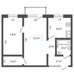 2-к квартира, вторичка, 42м2, 4/5 этаж