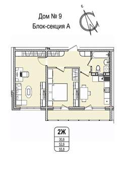2-к квартира, строящийся дом, 56м2, 11/16 этаж