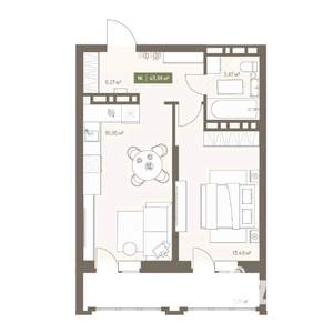 1-к квартира, вторичка, 43м2, 3/16 этаж
