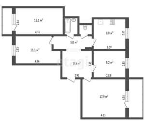 4-к квартира, вторичка, 73м2, 9/10 этаж
