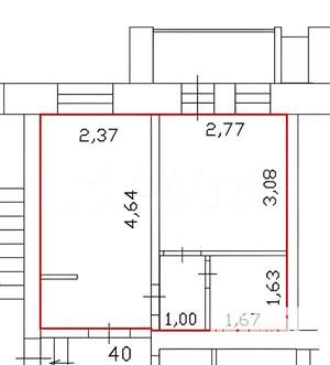 1-к квартира, вторичка, 23м2, 1/5 этаж