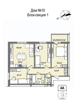 4-к квартира, строящийся дом, 69м2, 5/16 этаж