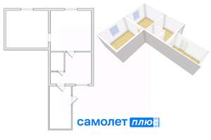 2-к квартира, вторичка, 39м2, 1/1 этаж