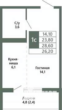 1-к квартира, вторичка, 26м2, 13/15 этаж