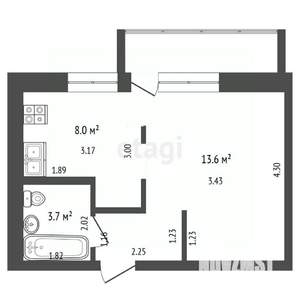 1-к квартира, вторичка, 28м2, 7/9 этаж