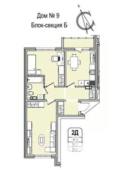 2-к квартира, строящийся дом, 58м2, 16/16 этаж