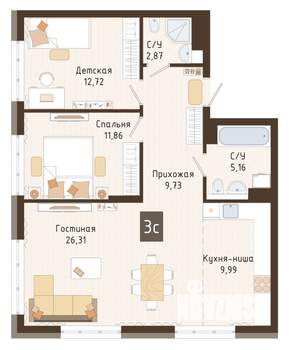 3-к квартира, вторичка, 79м2, 4/7 этаж