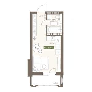 Студия квартира, вторичка, 26м2, 4/16 этаж