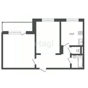 2-к квартира, вторичка, 43м2, 1/9 этаж