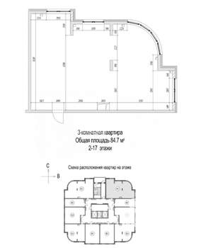 3-к квартира, сданный дом, 85м2, 8/17 этаж