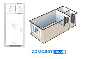 1-к квартира, вторичка, 22м2, 7/9 этаж