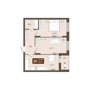 2-к квартира, вторичка, 64м2, 7/20 этаж