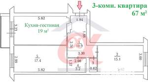 3-к квартира, вторичка, 67м2, 6/16 этаж