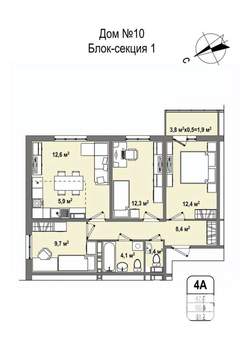 4-к квартира, строящийся дом, 69м2, 7/16 этаж