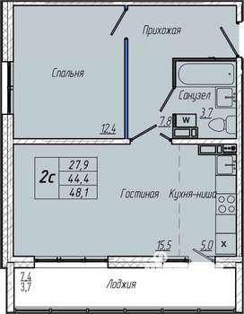 1-к квартира, вторичка, 48м2, 2/17 этаж