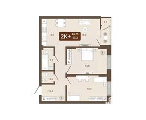 2-к квартира, вторичка, 67м2, 6/25 этаж