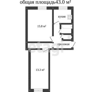 2-к квартира, вторичка, 43м2, 2/2 этаж