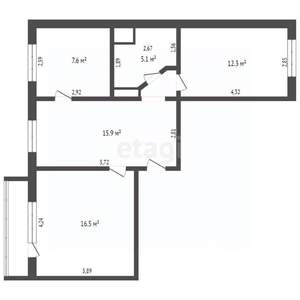 3-к квартира, вторичка, 60м2, 2/10 этаж