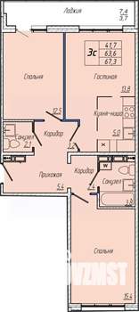 2-к квартира, вторичка, 67м2, 10/17 этаж