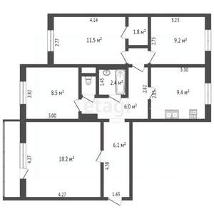 2-к квартира, вторичка, 59м2, 6/18 этаж