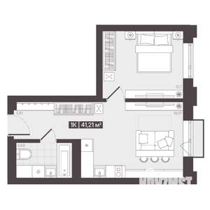 1-к квартира, строящийся дом, 41м2, 13/16 этаж
